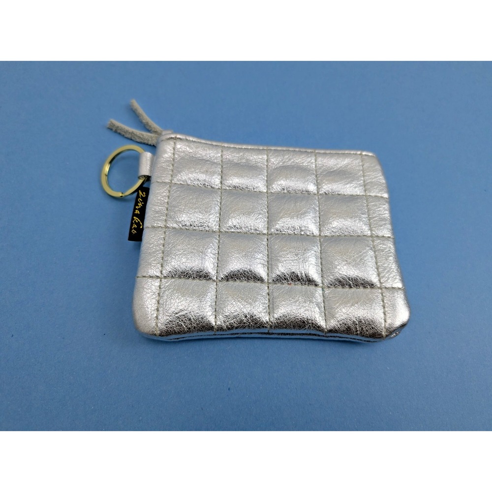 Zina Kao Silver Leather Pouch Small Black Makeup Bag New